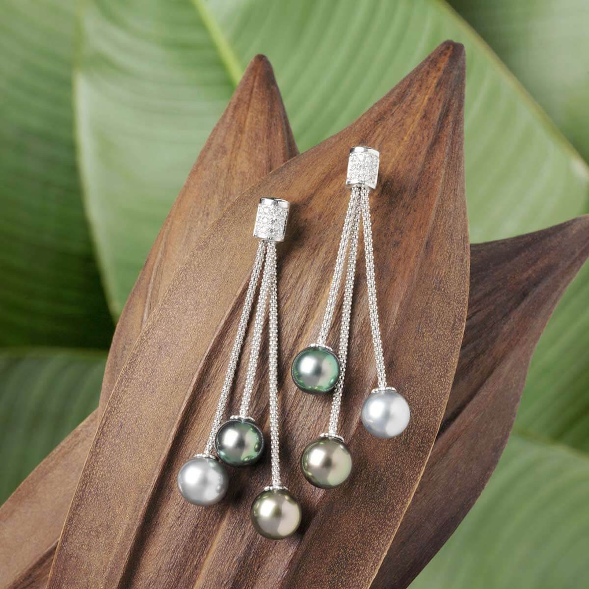 6 Tahitian Pearls diamond Earrings set in 18Kt white gold Also available in 18Kt yellow gold